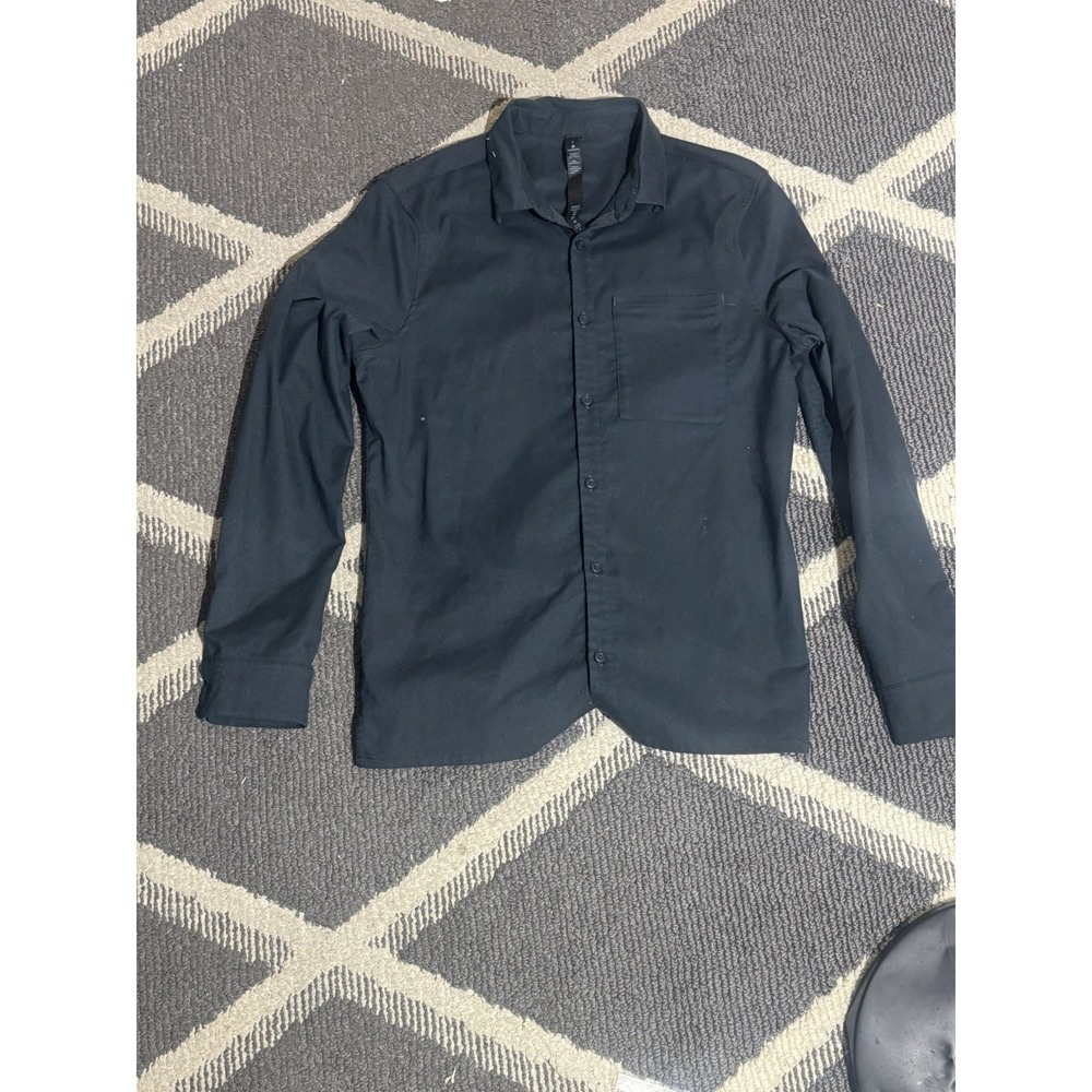 NWT Lululemon Recommission LS Button Down Shirt Black Men's Size S Cotton Lycra